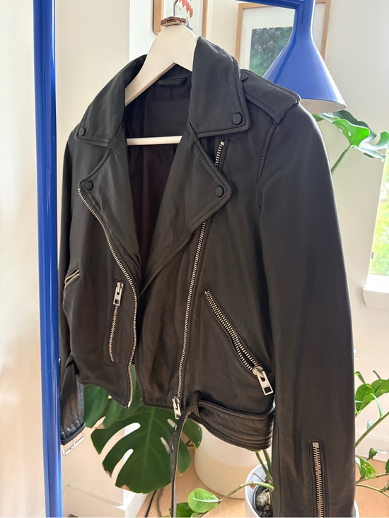 All Saints Jackets & Blazers - AllSaints Black Leather Biker Jacket with Silver Zippers